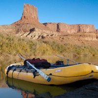 Oarboat rafting the Colorado River in Cataract Canyon